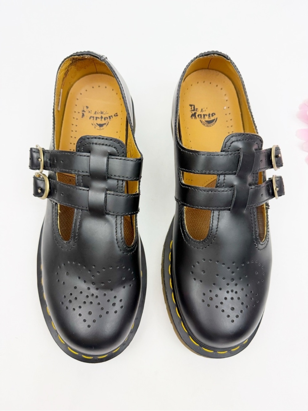 Dr. Martens Smooth Leather Mary Jane Shoes Black Double Buckle Perforated - Picture 5 of 15